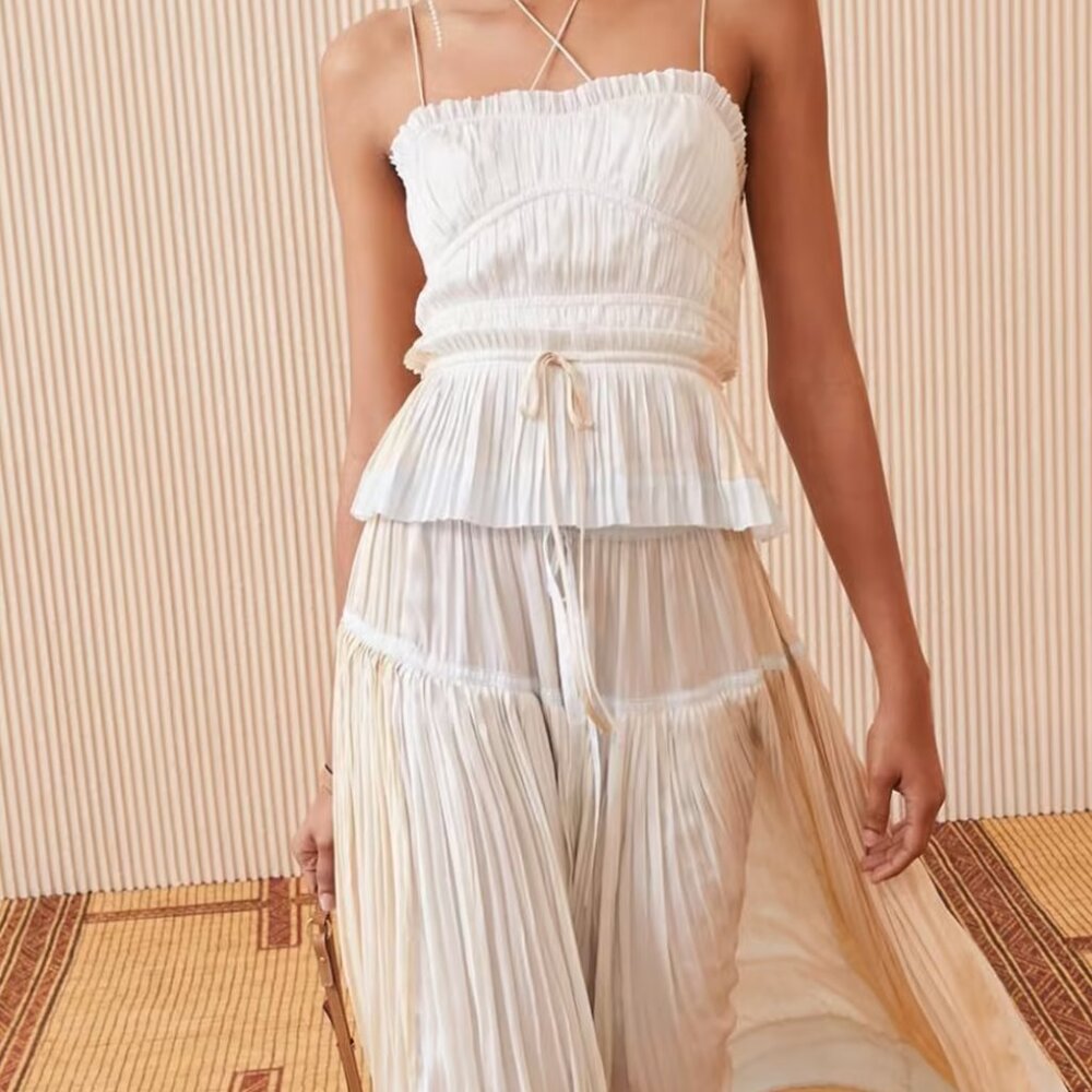 ULLA JOHNSON Calista Pleated Peplum Tank Top
